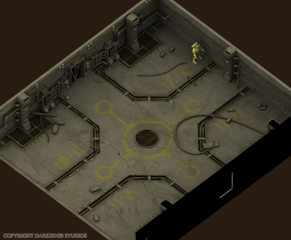 Omega Project Engine Screenshot - Hangar Bay
The yellow dude is for size example only.
